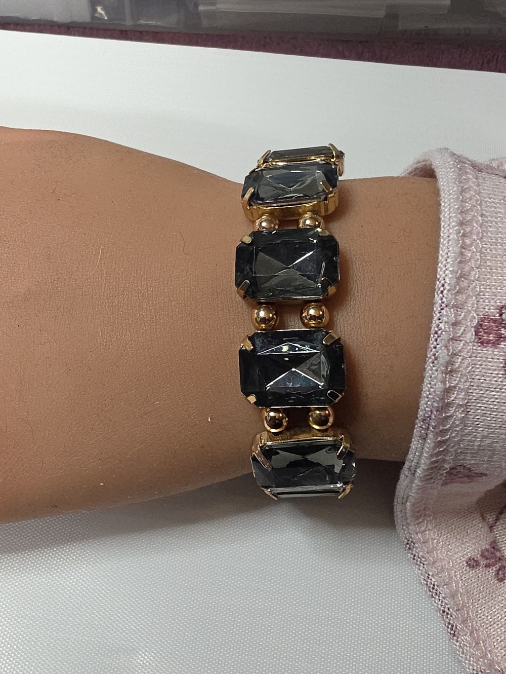 Gold-Tone Bracelet with Black Faceted Stones - Women's Jewelry